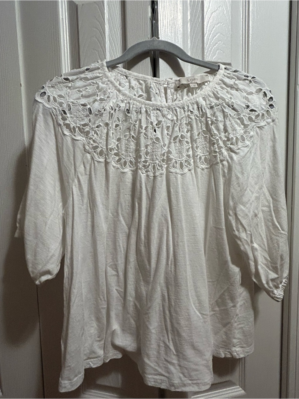 LOFT White Crochet Yoke Peasant Top